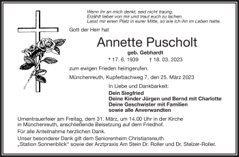 Traueranzeige von Annette Puschold von Frankenpost