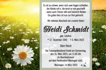 Traueranzeige von Heidi Schmidt von Südthüringer Presse