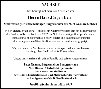 Traueranzeige von Hans Jürgen Beier von Südthüringer Presse