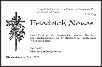 Traueranzeige von Friedrich Neues von Südthüringer Presse