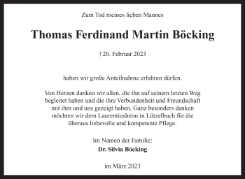 Traueranzeige von Thomas Böcking von Neue Presse Coburg