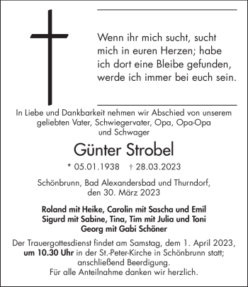 Traueranzeige von Günter Strobel von Frankenpost