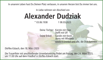 Traueranzeige von Alexander Dudziak von Neue Presse Coburg