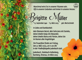 Traueranzeige von Brigitte Müller von Südthüringer Presse