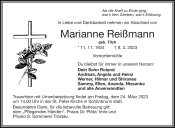 Traueranzeige von Marianne Reißmann von Frankenpost
