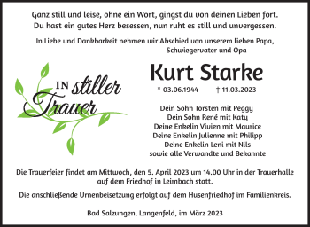 Traueranzeige von Kurt Starke von Südthüringer Presse