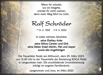 Traueranzeige von Ralf Schröder von Südthüringer Presse