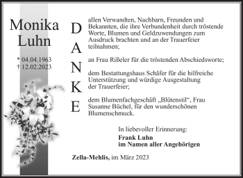 Traueranzeige von Monika Luhn von Südthüringer Presse