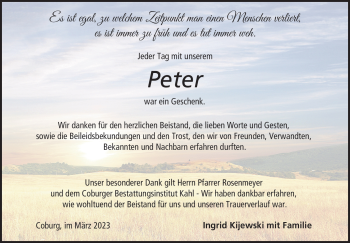 Traueranzeige von Peter Kijewski von Neue Presse Coburg