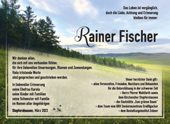 Traueranzeige von Rainer Fischer von Südthüringer Presse