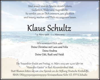 Traueranzeige von Klaus Schultz von Frankenpost