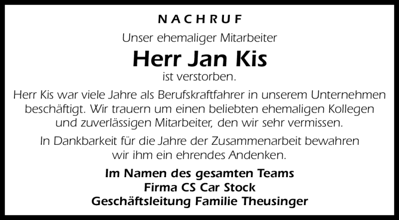 Traueranzeige für Jan Kis vom 29.04.2023 aus Frankenpost