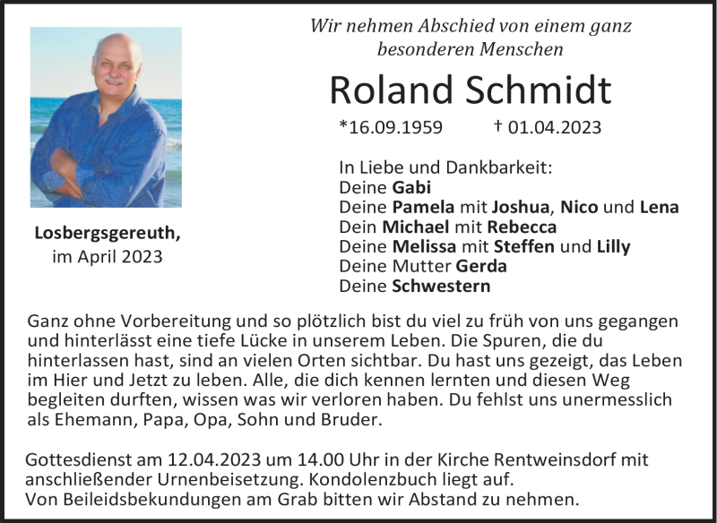 Traueranzeige für Roland Schmidt vom 08.04.2023 aus Neue Presse Coburg