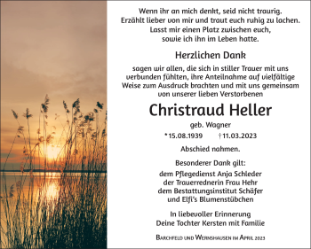Traueranzeige von Christraud Heller von Südthüringer Presse