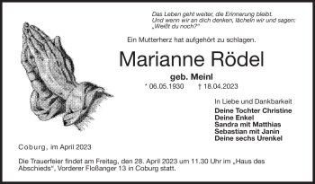 Traueranzeige von Marianne Rödel von Neue Presse Coburg