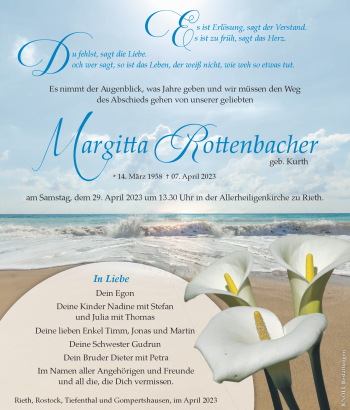 Traueranzeige von Margitta Rottenbacher von Südthüringer Presse
