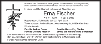 Traueranzeige von Erna Fischer von Frankenpost