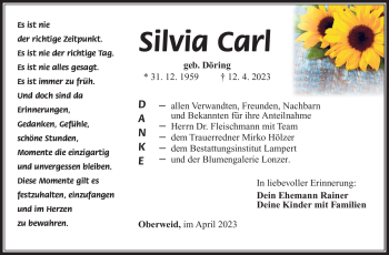 Traueranzeige von Silvia Carl von Südthüringer Presse