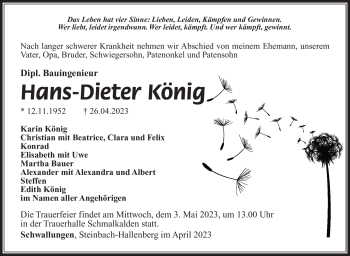 Traueranzeige von Hans-Dieter König von Südthüringer Presse