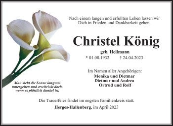 Traueranzeige von Christel König von Südthüringer Presse