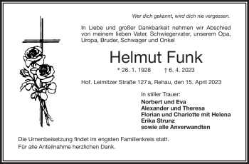 Traueranzeige von Helmut Funk von Frankenpost