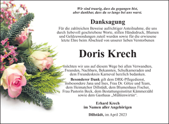 Traueranzeige von Doris Krech von Südthüringer Presse