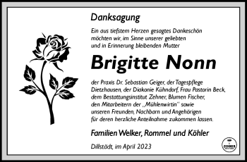 Traueranzeige von Brigitte Nonn von Südthüringer Presse