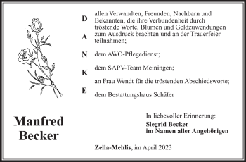 Traueranzeige von Manfred Becker von Südthüringer Presse