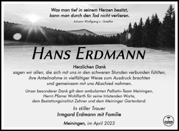 Traueranzeige von Hans Erdmann von Südthüringer Presse