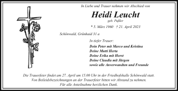 Traueranzeige von Heidi Leucht von Frankenpost