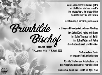 Traueranzeige von Brunhilde Bischof von Südthüringer Presse