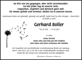 Traueranzeige von Gerhard Boller von Südthüringer Presse