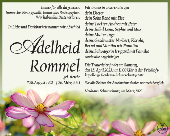 Traueranzeige von Adelheid Rommel von Südthüringer Presse