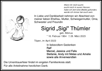 Traueranzeige von Sigrid Thümler von Frankenpost