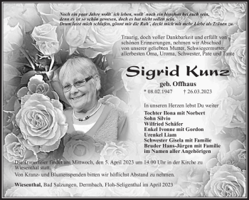 Traueranzeige von Sigrid Kunz von Südthüringer Presse