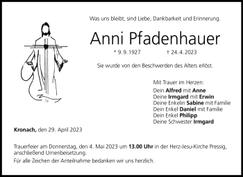 Traueranzeige von Anni Pfadenhauer von Neue Presse Coburg