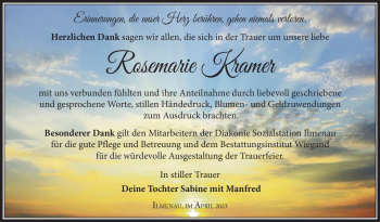 Traueranzeige von Rosemarie Kramer von Südthüringer Presse