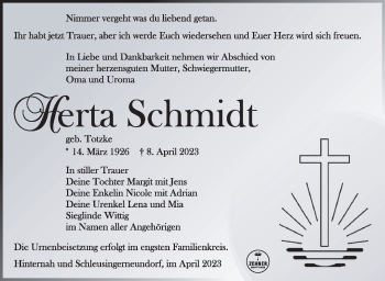 Traueranzeige von Herta Schmidt von Südthüringer Presse
