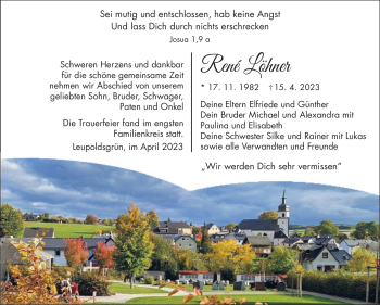Traueranzeige von René Löhner von Frankenpost