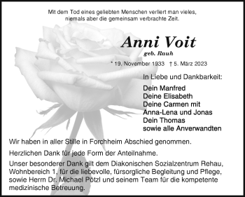 Traueranzeige von Anni Voit von Frankenpost