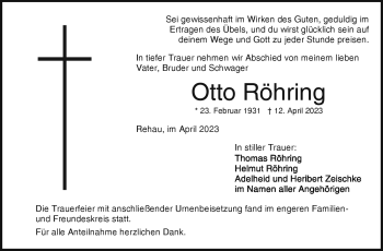 Traueranzeige von Otto Röhring von Frankenpost