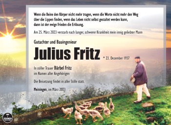 Traueranzeige von Julius Fritz von Südthüringer Presse