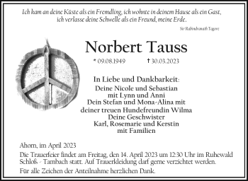 Traueranzeige von Norbert Tauss von Neue Presse Coburg