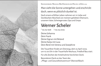 Traueranzeige von Werner Scheler von Südthüringer Presse