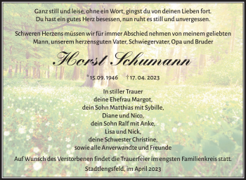 Traueranzeige von Horst Schumann von Südthüringer Presse