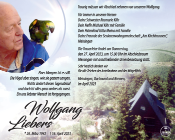Traueranzeige von Wolfgang Liebers von Südthüringer Presse