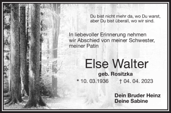 Traueranzeige von Else Walter von Frankenpost