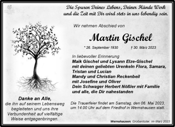 Traueranzeige von Martin Gischel von Südthüringer Presse