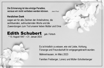 Traueranzeige von Edith Schubert von Neue Presse Coburg