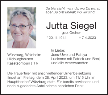 Traueranzeige von Jutta Siegel von Südthüringer Presse
